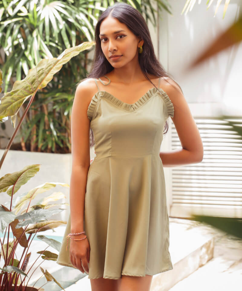 SAGE FRILL TRIM DRESS