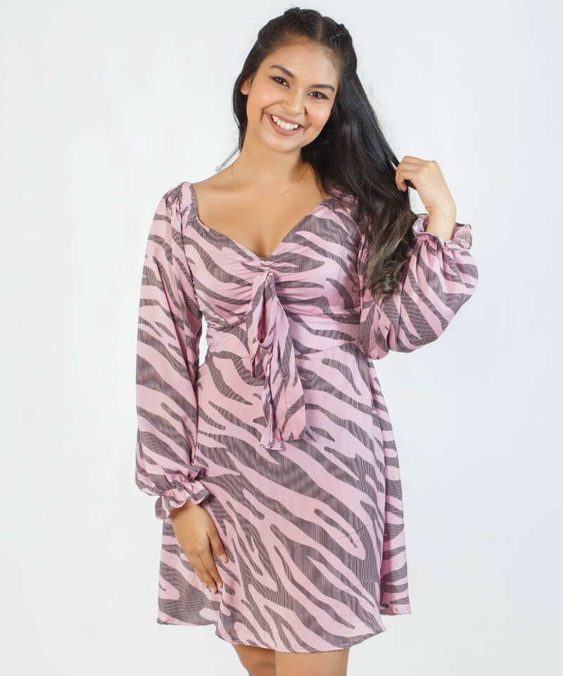 ZEBRA PRINT VOLUME SLEEVE DRESS