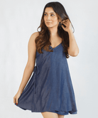 A LINE MINI SPAGHETTI STRAP WAIST DEEP V NECK DRESS