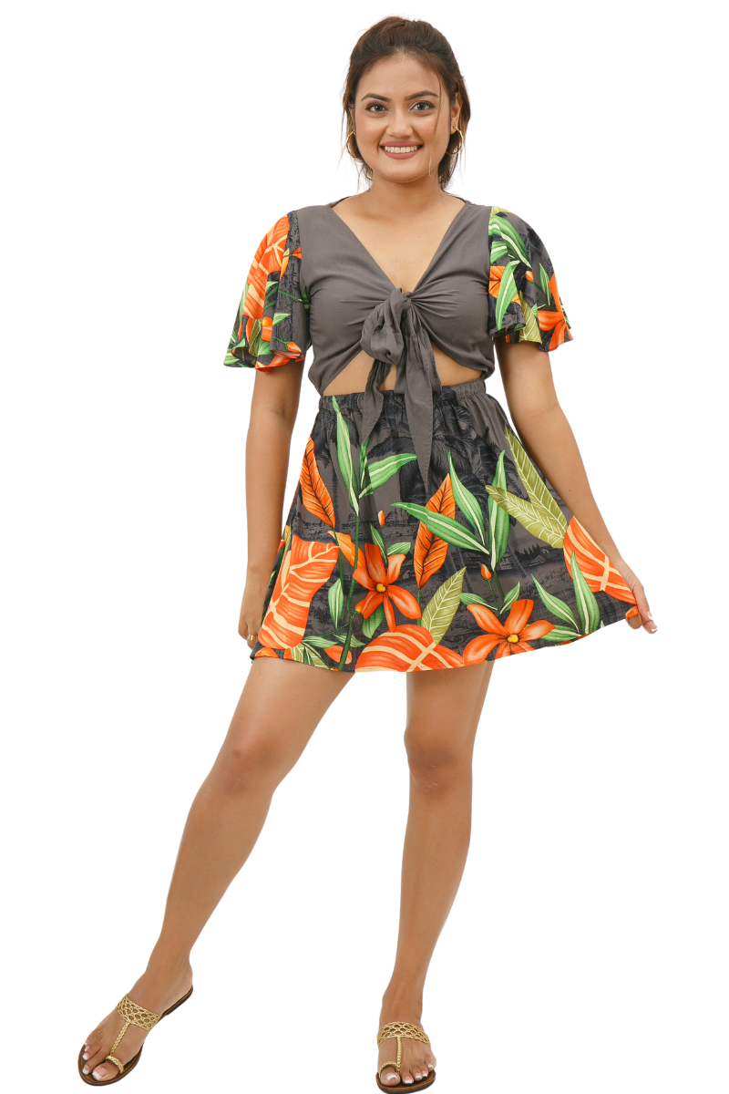 PEEKABOO BUTTERFLY SLEEVE A LINE DRESS