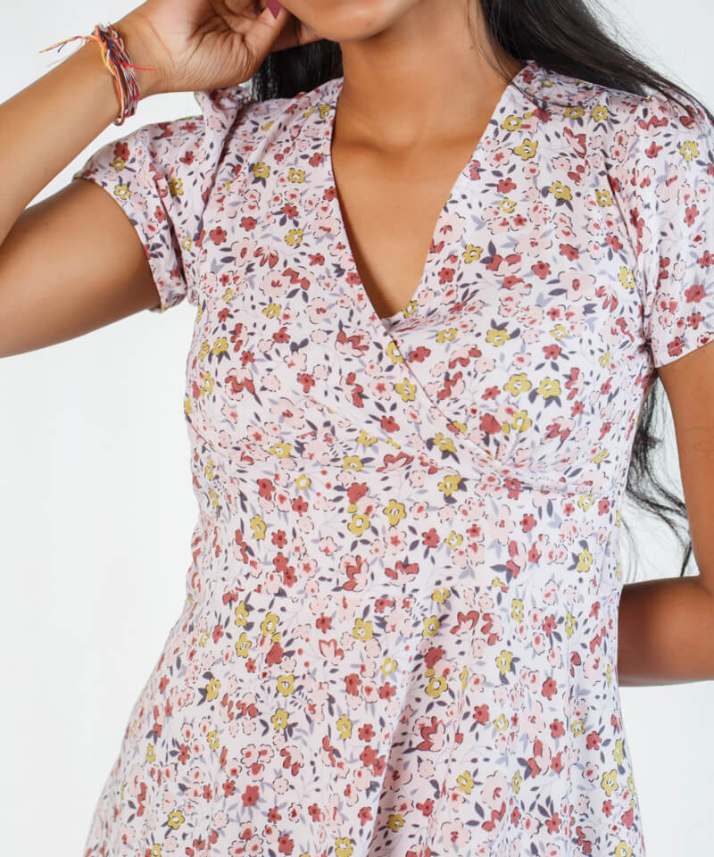 V NECK DUSTY FLORAL DRESS 1