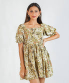 SQUARE NECK PUFF SLEEVE DRESS