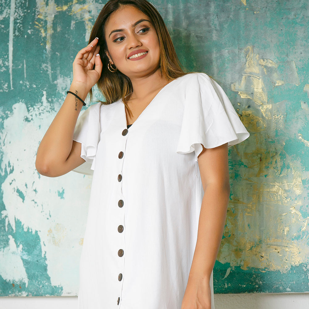 FLARE SLEEVE BUTTON DRESS