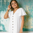 FLARE SLEEVE BUTTON DRESS