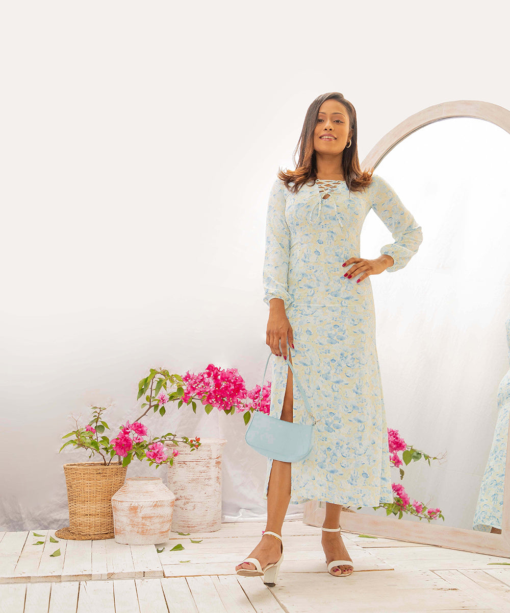 TIE-UP FRONT SPLIT THIGH DRESS