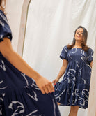 PUFF SLEEVE RUFFLE HEM DRESS