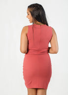 RIB KNIT CINCHED RUCHED DRESS