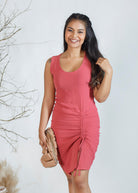 CO RIB KNIT CINCHED RUCHED DRESS