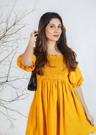 PUFF SLEEVE SMOKED MINI DRESS