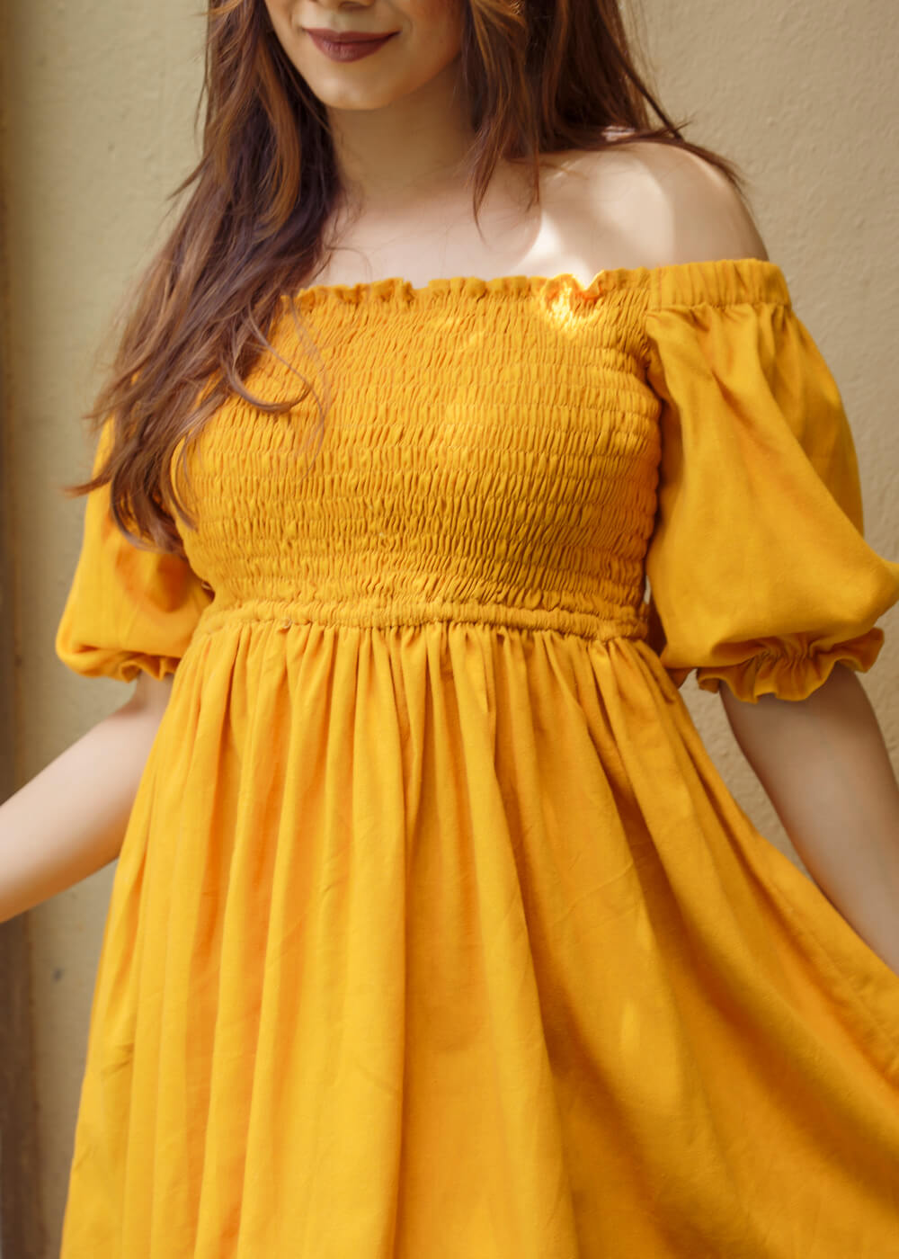 CO PUFF SLEEVE SMOKED MINI DRESS 1