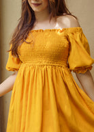 CO PUFF SLEEVE SMOKED MINI DRESS 1