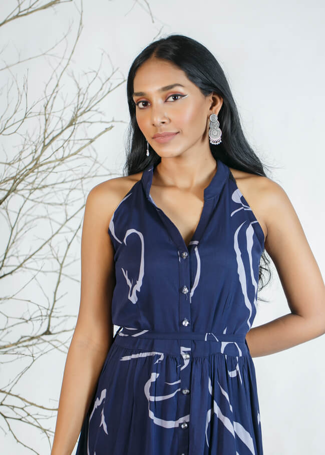 FRONT TIE RUFFLE HEM MINI DRESS