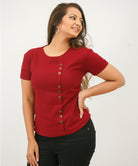 red button blouse