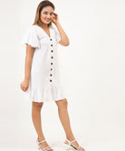 V NECK FLARE SLEEVE BUTTON DRESS