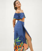 TWO PIECE OFF SHOULDER CROP TOP WITH SKIRT