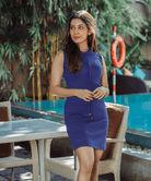 SOLID DRAWSTRING HOODED DRESS