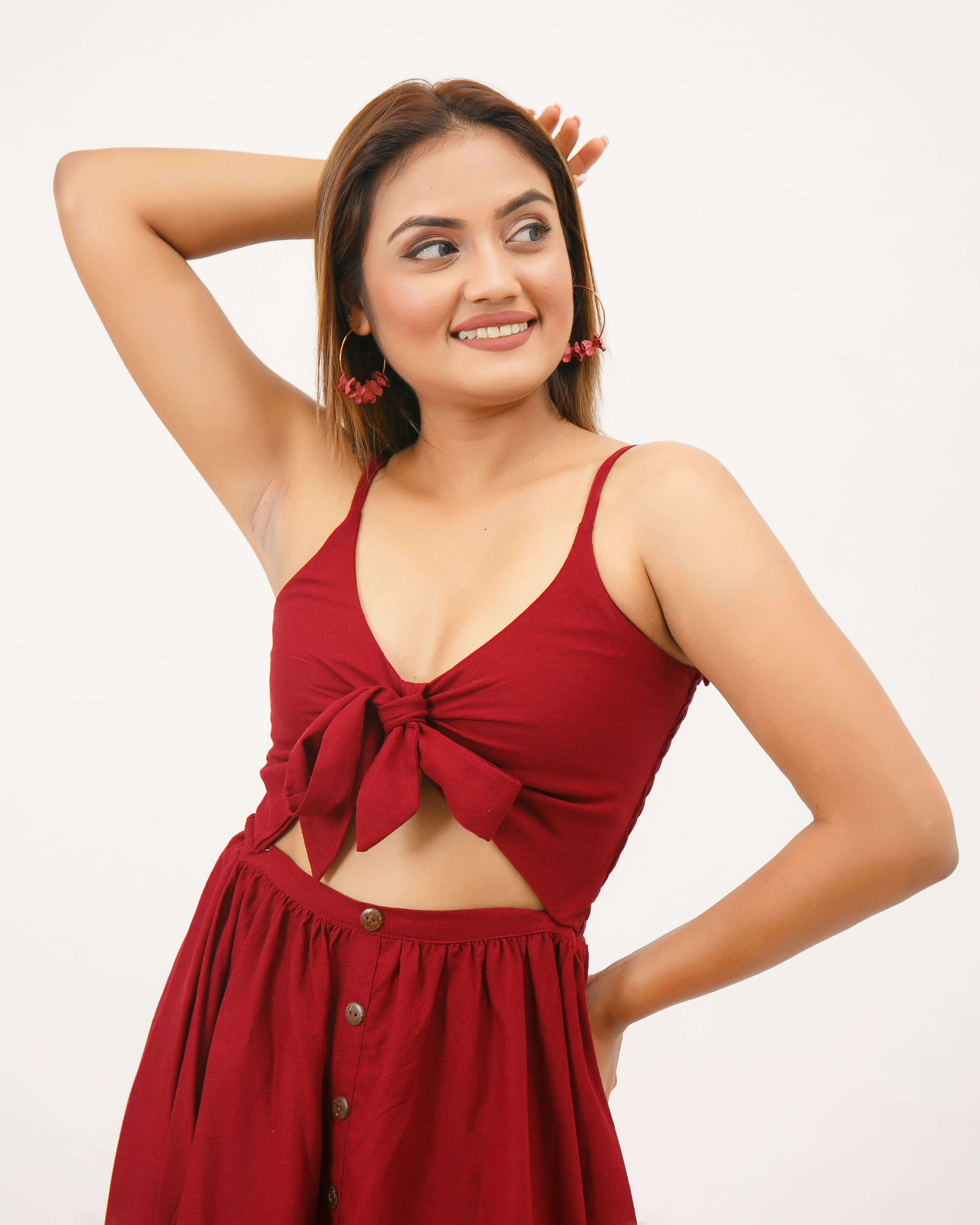 red front knot dress